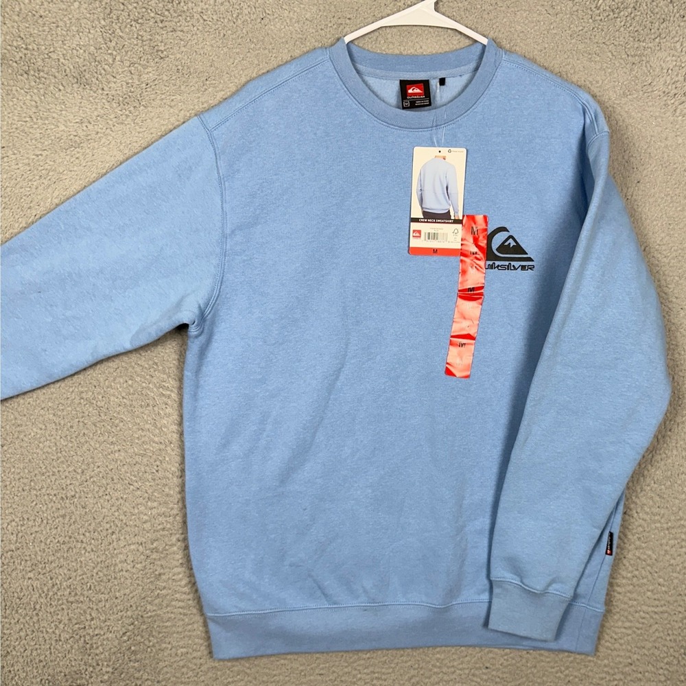 NEW Quiksilver Sweatshirt Mens Medium Crew Neck Blue Logo Pullover Long Sleeve